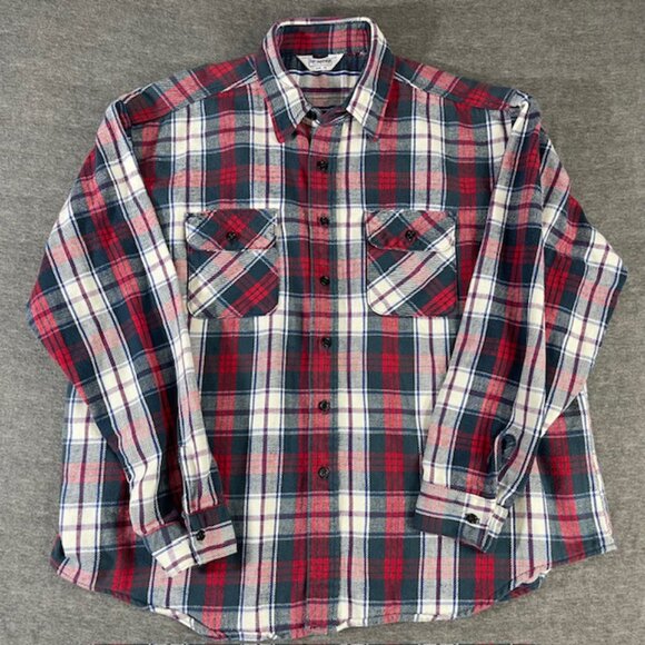 Vintage Five Brother 70s 80s 2XL XXL Union Made In USA Plaid Flannel Button Down - Picture 2 of 8